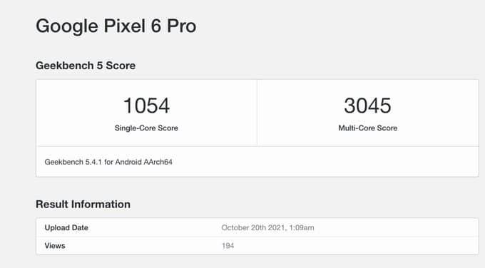 谷歌 Pixel 6 Pro Tensor 性能跑分测试，仍赶不上苹果 A12 芯片