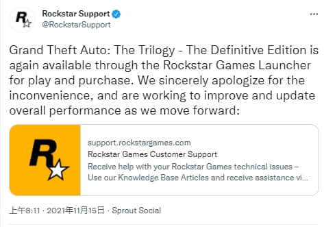R星发推道歉 《GTA三部曲:终极版》PC版重新上架