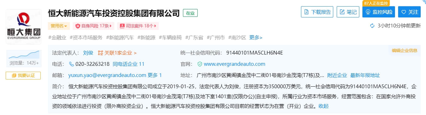 恒大汽车退地266万平方米,涉及金额12.84亿元