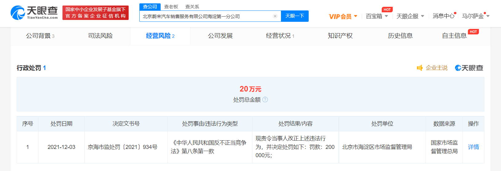 蔚来海淀公司误导消费者被罚20万 其销售人员称可租车牌购车