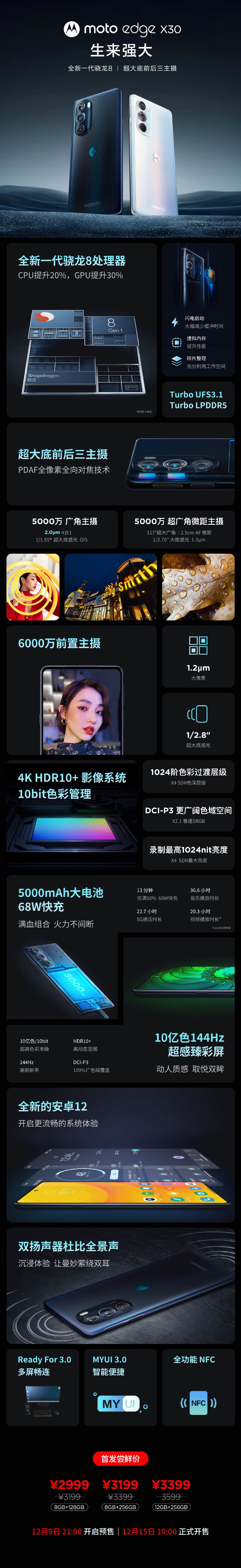 2999元起，联想moto edge X30发布：首发新一代骁龙8，跑分过百万