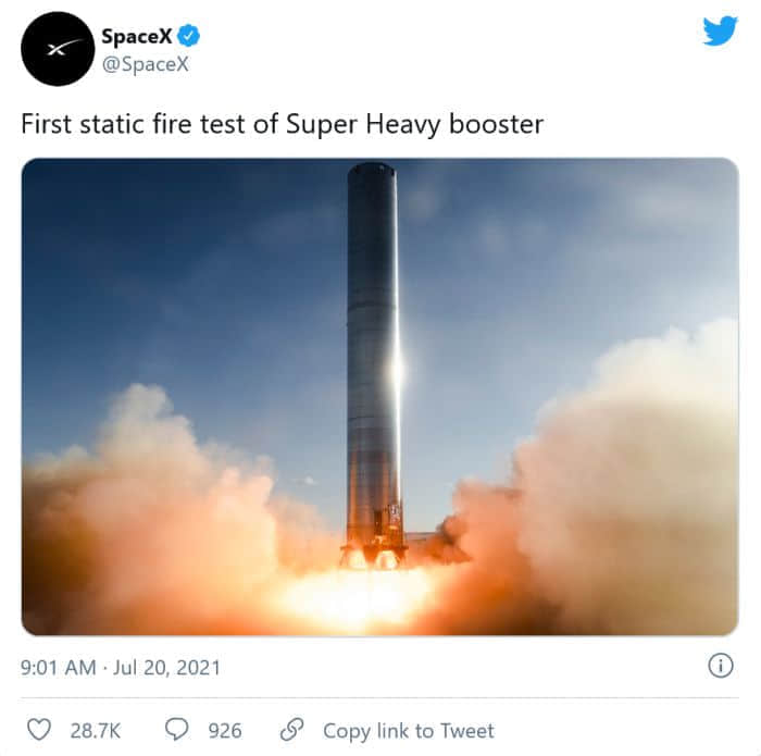 SpaceX超重型助推器首次静态测试取得成功