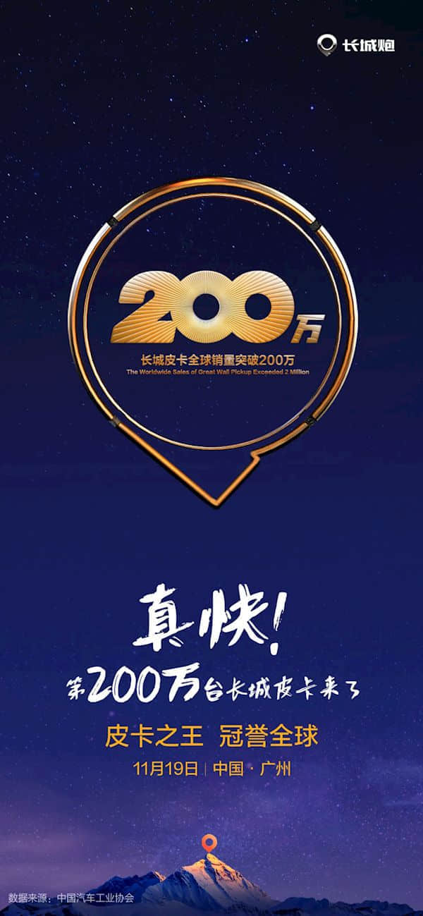 长城皮卡全球销量破200万辆