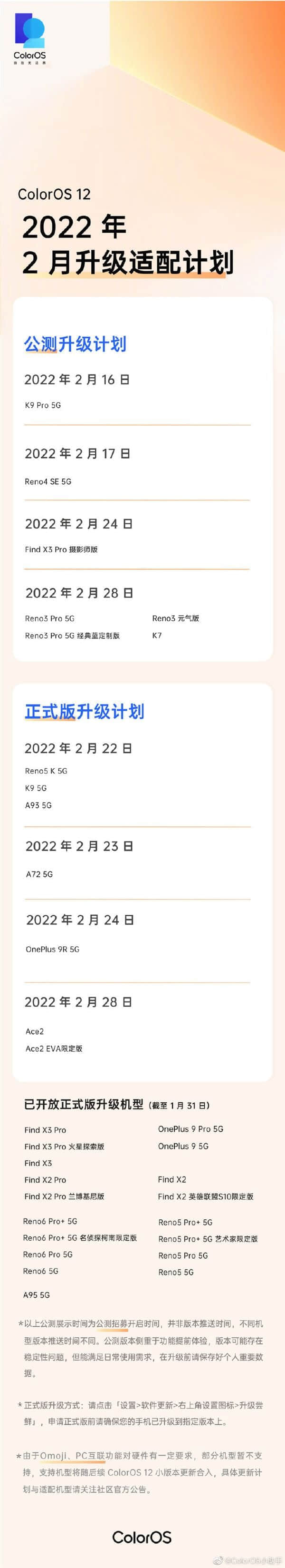 ColorOS 12最新适配计划公布：一加9R下月就能升