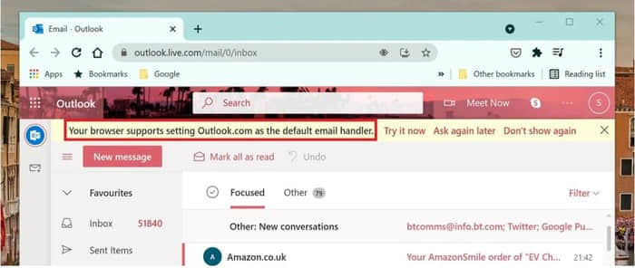 Outlook.com PWA现可被设置为默认的邮件应用程序
