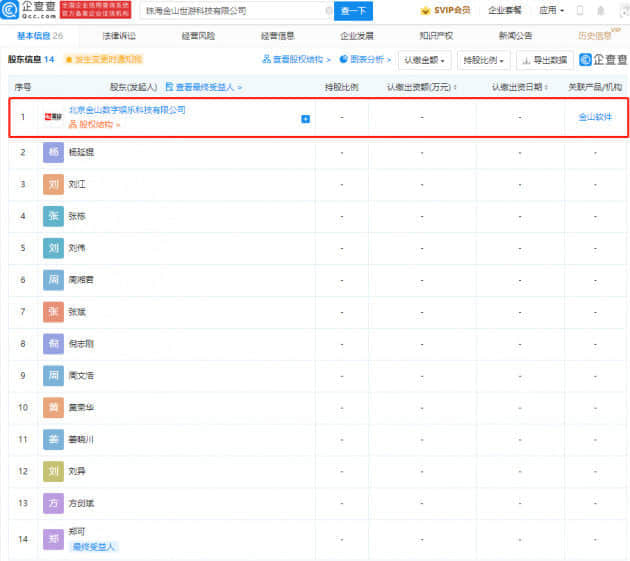 金山软件投资成立新公司，经营范围含软件开发等
