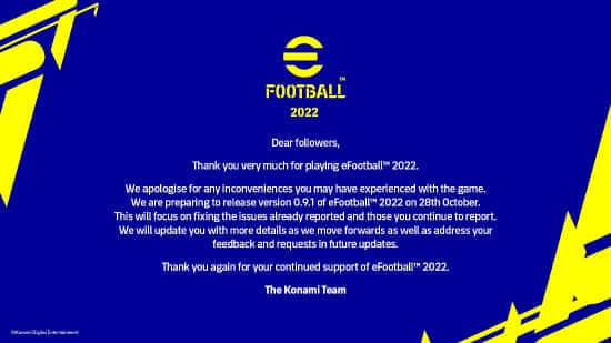 科乐美：《eFootball 2022》首次更新将于10月28日推出