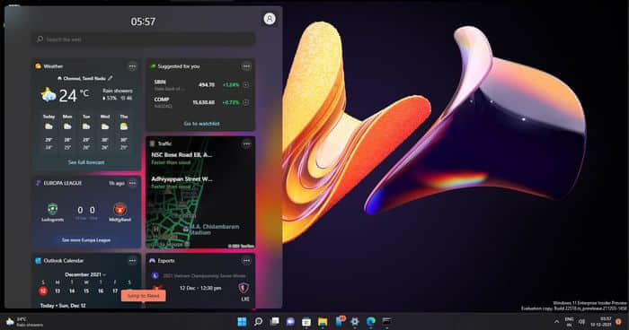 近距离观察Windows 11任务栏的新天气小部件