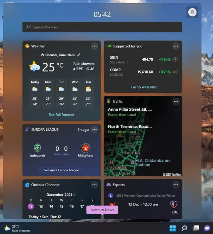 近距离观察Windows 11任务栏的新天气小部件