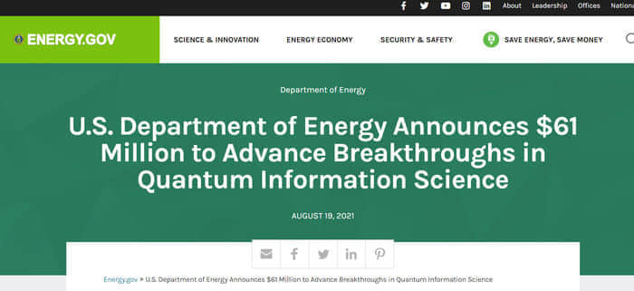 美国能源部拨款6100万美元 用于量子信息科学研究