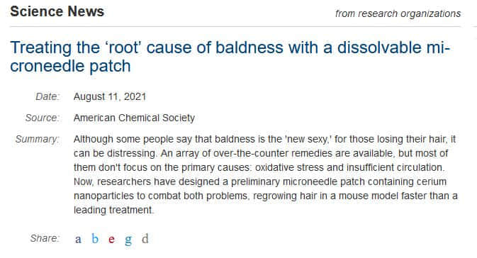新研究发现带有纳米粒子的微针贴片可逆转秃头现象