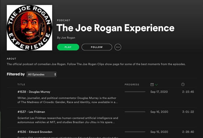 爆料称Spotify为Joe Rogan播客节目独占而支付2亿美元