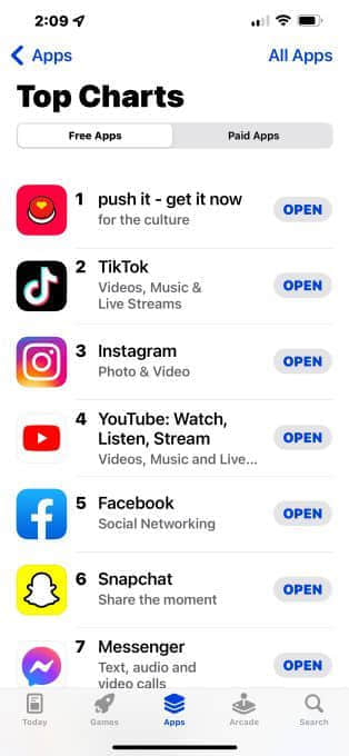 Push it在5个市场App Store排名第一