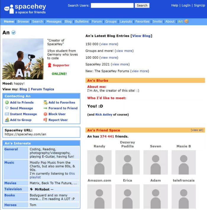 SpaceHey：克隆版MySpace，目前已有近50万名用户