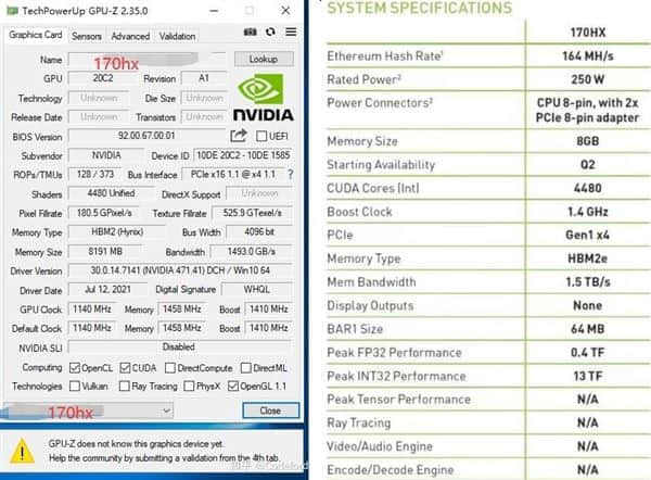 NVIDIA首款自出矿卡CMP 170HX曝光：算力高达164MH/s