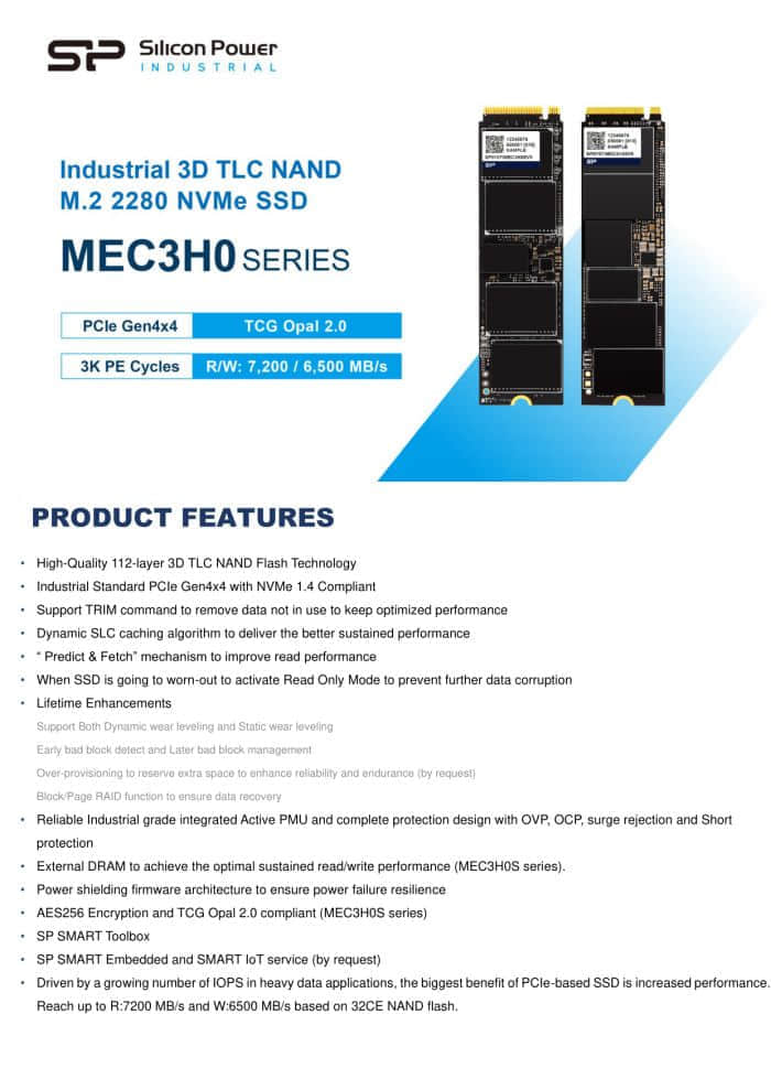 Silicon Power推出MEC3H0S系列工业级PCIe 4.0 NVMe SSD