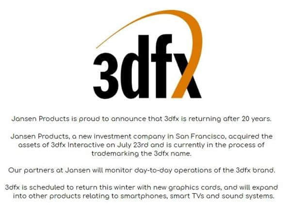 消失20年的3dfx宣布回归：手机、电视、音响都要做