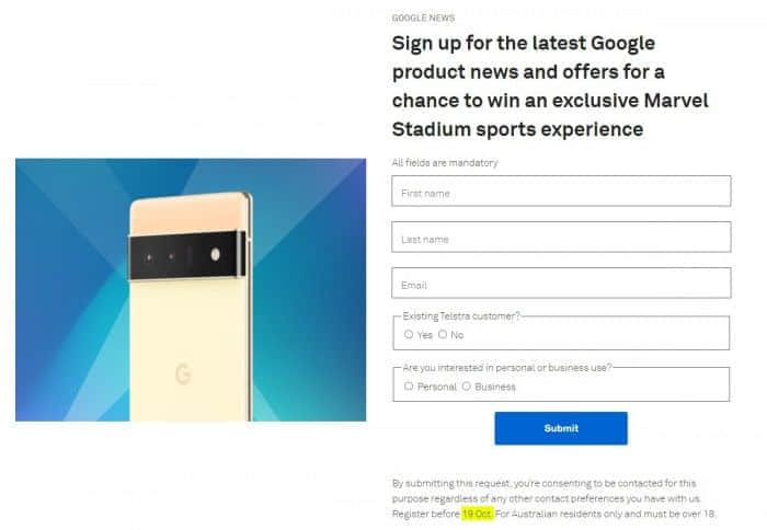 澳大利亚电信证实Pixel 6将于10月19日发布