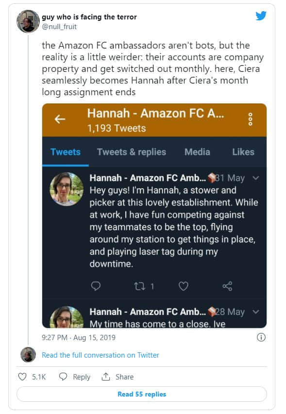 亚马逊已放弃向工人支付报酬以在Twitter上宣传公司优点的计划