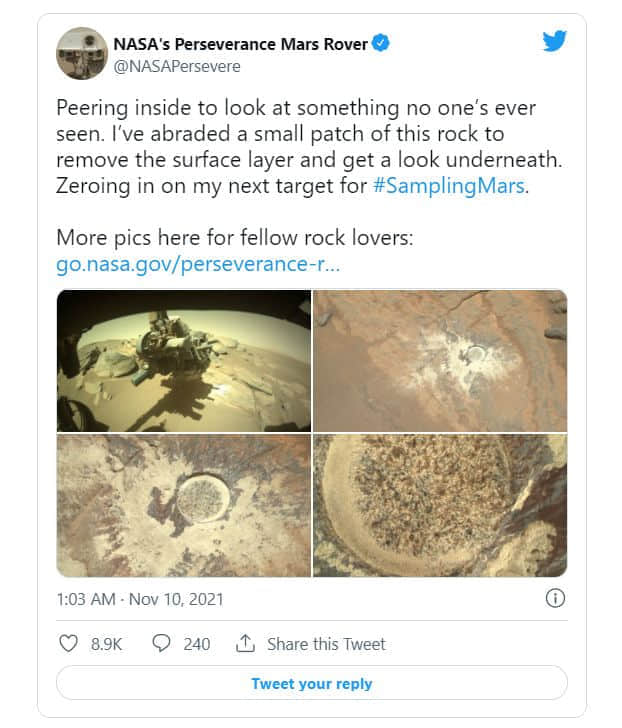 NASA火星车对一块岩石进行粗加工 以窥视“没有人见过的东西”
