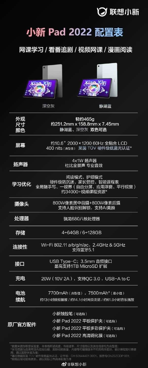 10.6英寸追剧神器！联想小新Pad 2022来了：骁龙6nm U