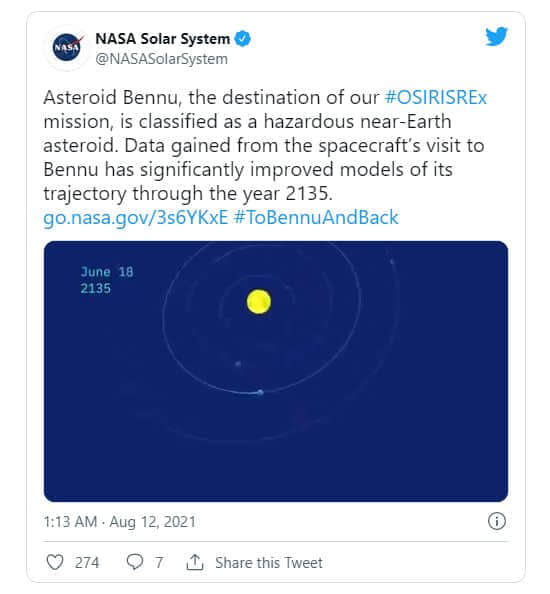 NASA：小行星Bennu在未来撞上地球的可能性微乎其微