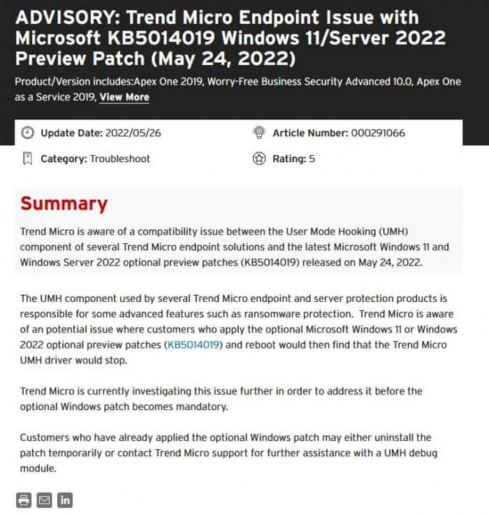 Windows 11可选更新导致Trend Micro无法正常执行全盘病毒扫描