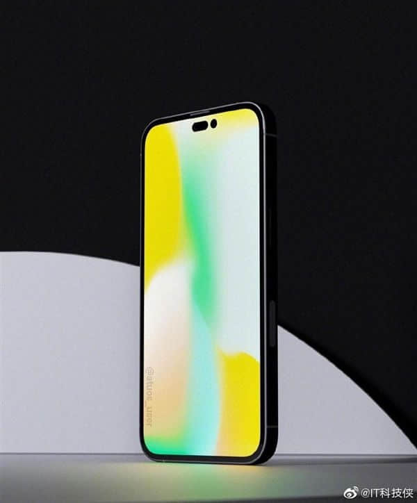 iPhone 14 Pro太空黑概念渲染图曝光：感叹号挖孔、直角边框