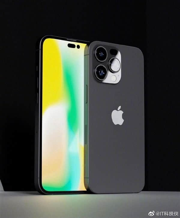 iPhone 14 Pro太空黑概念渲染图曝光：感叹号挖孔、直角边框