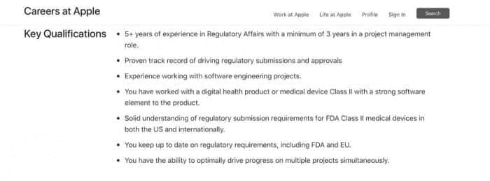 招聘信息显示苹果正在开发II类医疗设备或者相关功能