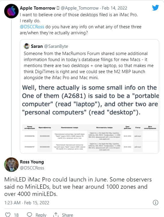 曝苹果全新 Mini-LED iMac Pro 2022 款将在今年6月发布