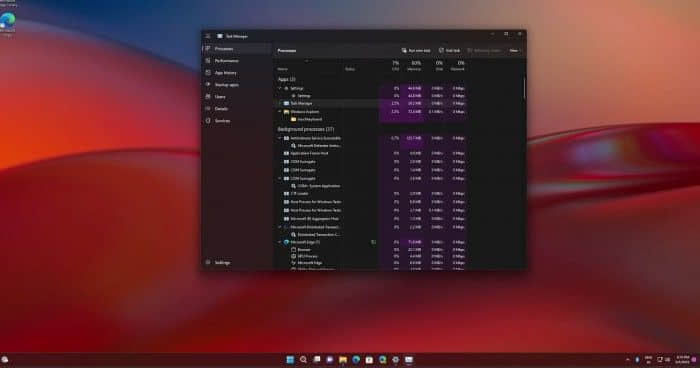 Windows 11任务管理器更新预览 更加多彩且支持黑暗模式