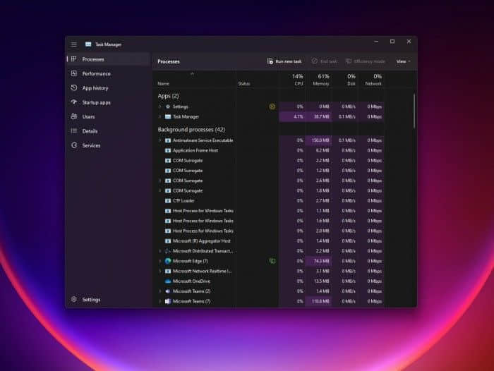Windows 11任务管理器更新预览 更加多彩且支持黑暗模式