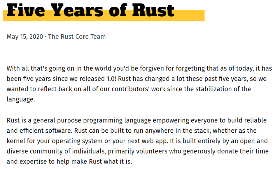 Rust 发行 5 周年