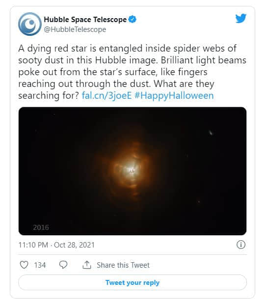 哈勃望远镜以一张垂死恒星的诡异照片来庆祝万圣节