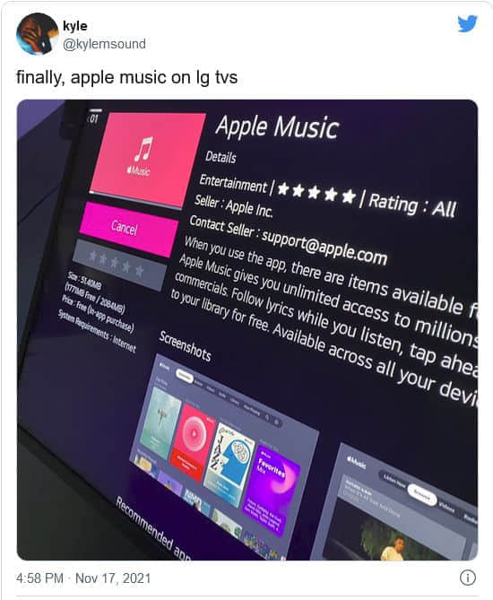 用于LG智能电视的Apple Music应用程序现已推出