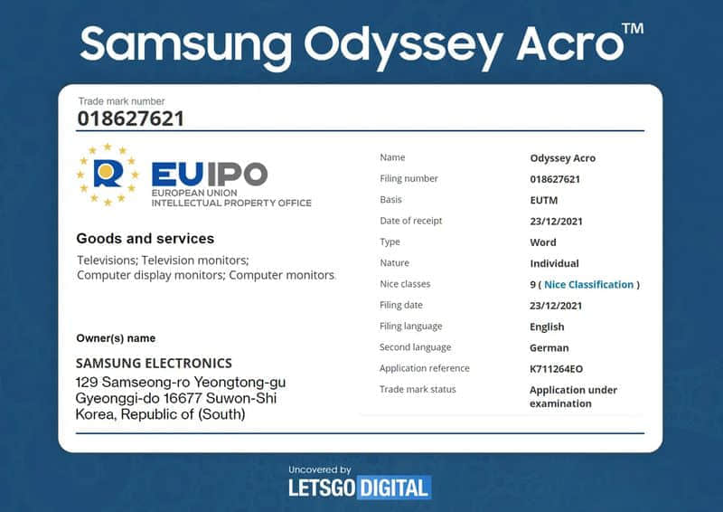 三星申请“Odyssey Acro”商标 或用于新款游戏显示器