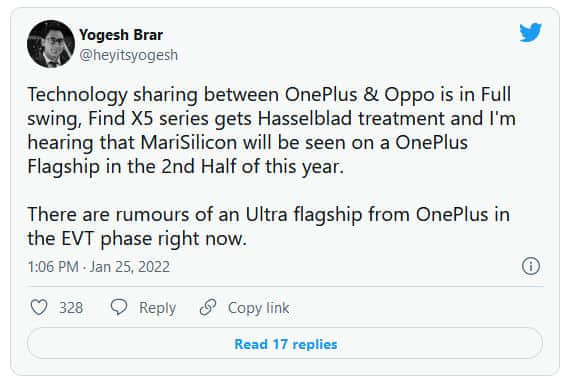 一加 10 Ultra即将到来：共享OPPO的MariSilicon自研芯片