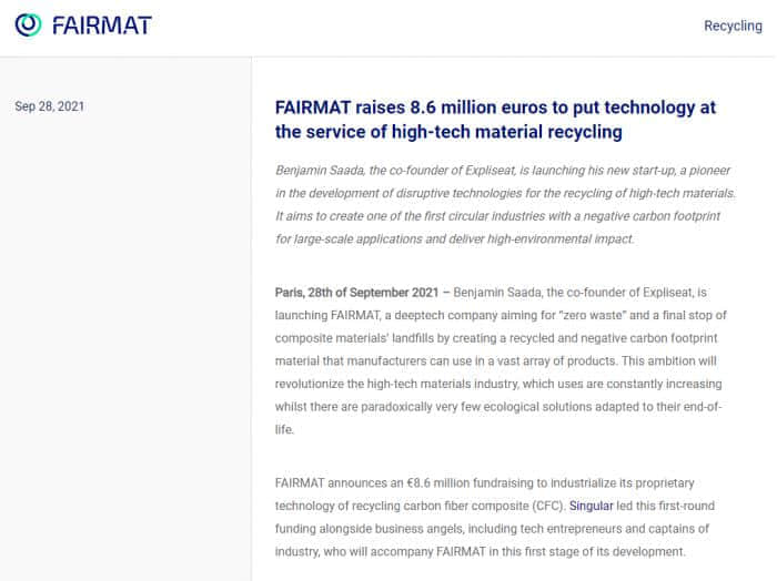 Fairmat创造了一种基于回收碳纤维复合材料的新材料
