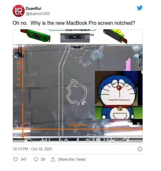 泄露的照片中出现了带刘海的MacBook Pro显示屏