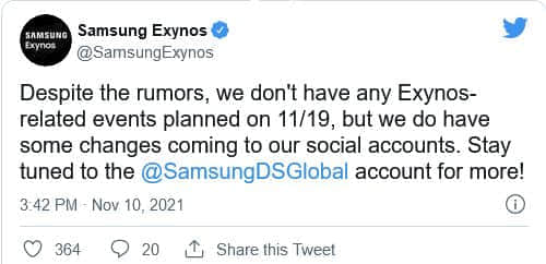 三星表示11月19日不会有Exynos 2200的发布