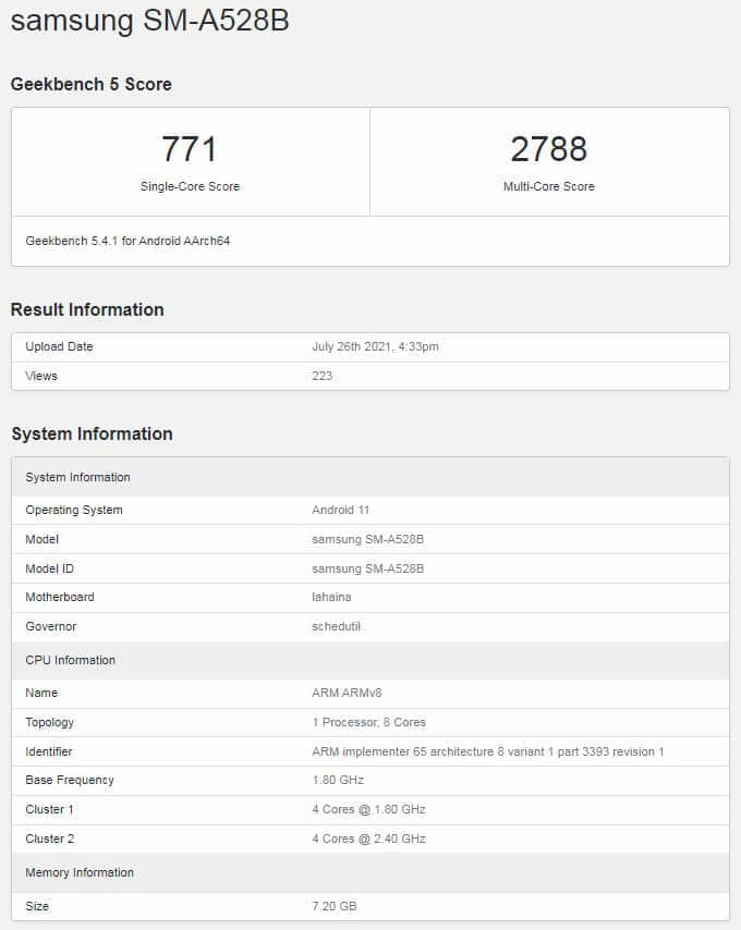 外媒曝光Galaxy A52s规格：升级骁龙778G芯片组