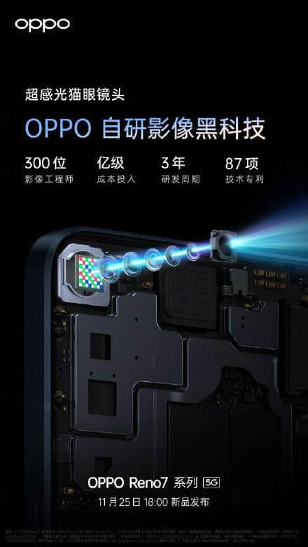 OPPO Reno7全球首发索尼联合定制IMX709镜头：感光力提升60%