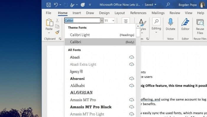 微软Office允许用户在不同设备上轻松送同步字体