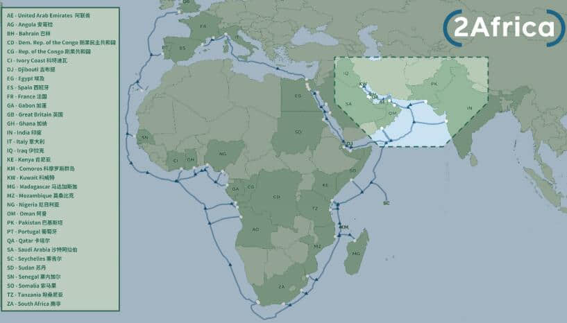 2Africa 成全球最长海缆，新分支延至波斯湾、巴基斯坦及印度