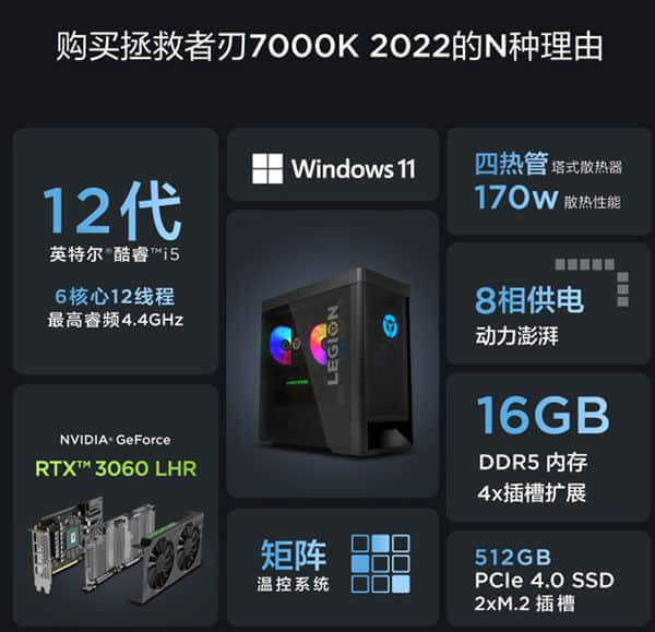 联想拯救者刃7000K 2022台式机升级 32GB内存顶配9398元