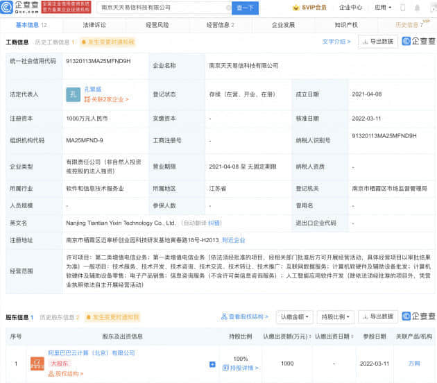 阿里巴巴接盘天天易信科技公司100%股权
