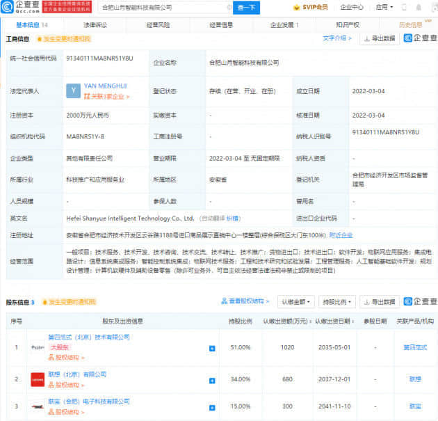 联想于合肥投资成立新公司 经营范围含集成电路设计