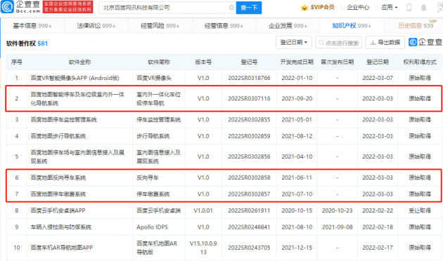 百度地图反向寻车系统获登记批准