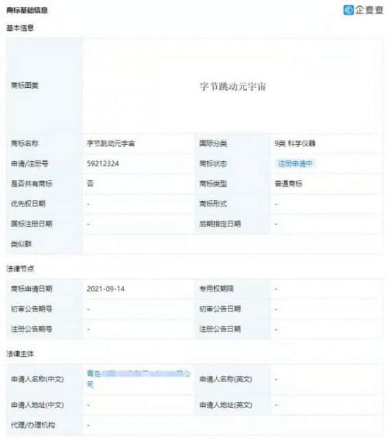 消息显示：元宇宙商标累计被注册超3000次